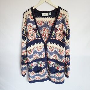 Vintage Design Options Cardigan Large Ramie Cotton Boho Knit Sweater Grandmacore